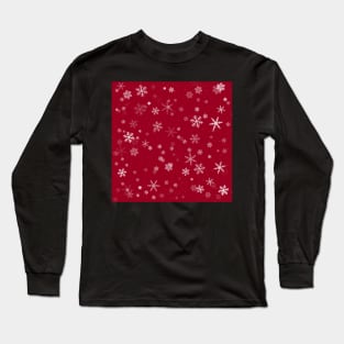 Red and White Snowflakes Winter Pattern Long Sleeve T-Shirt